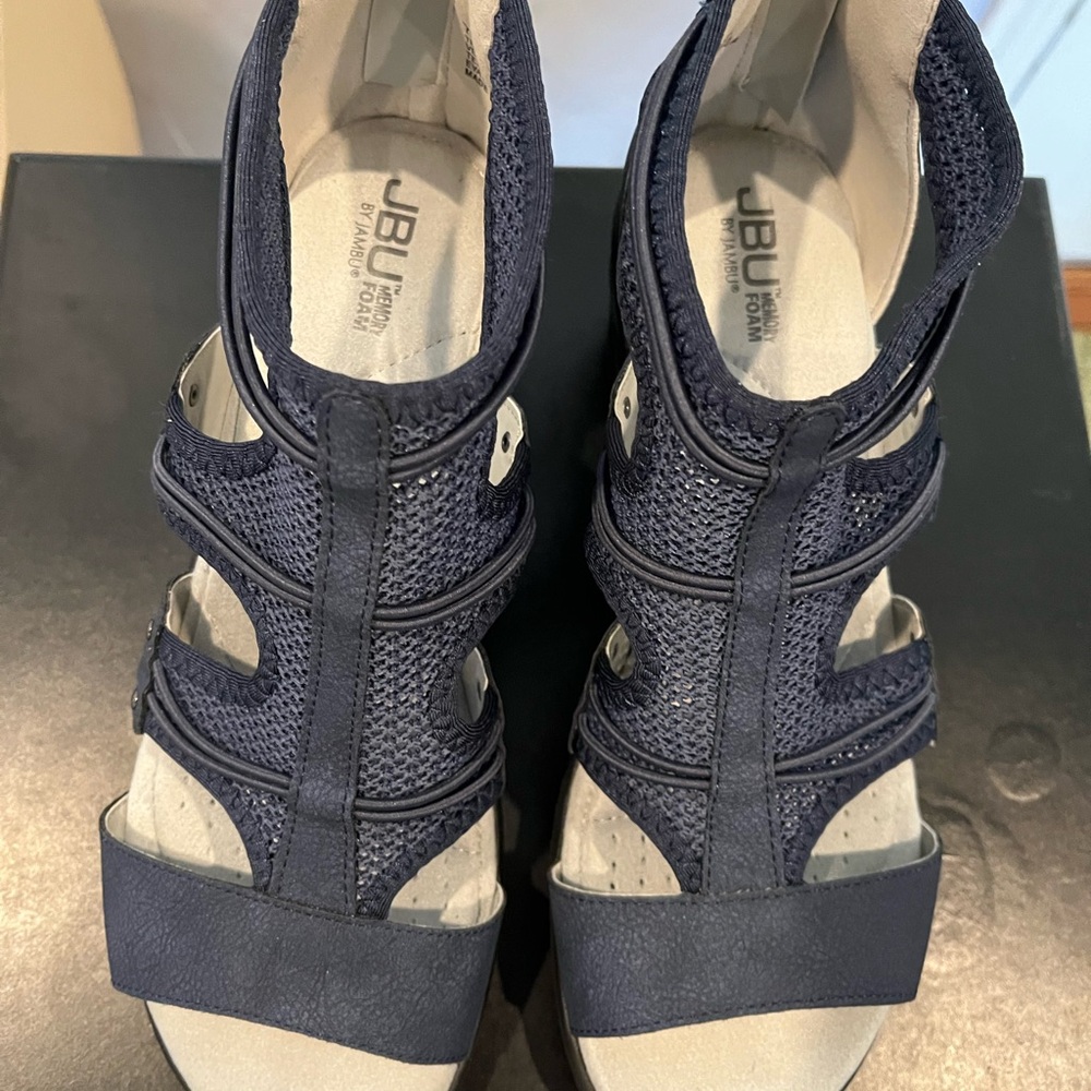 JBU Navy Mesh Adjustable Strappy Sandals